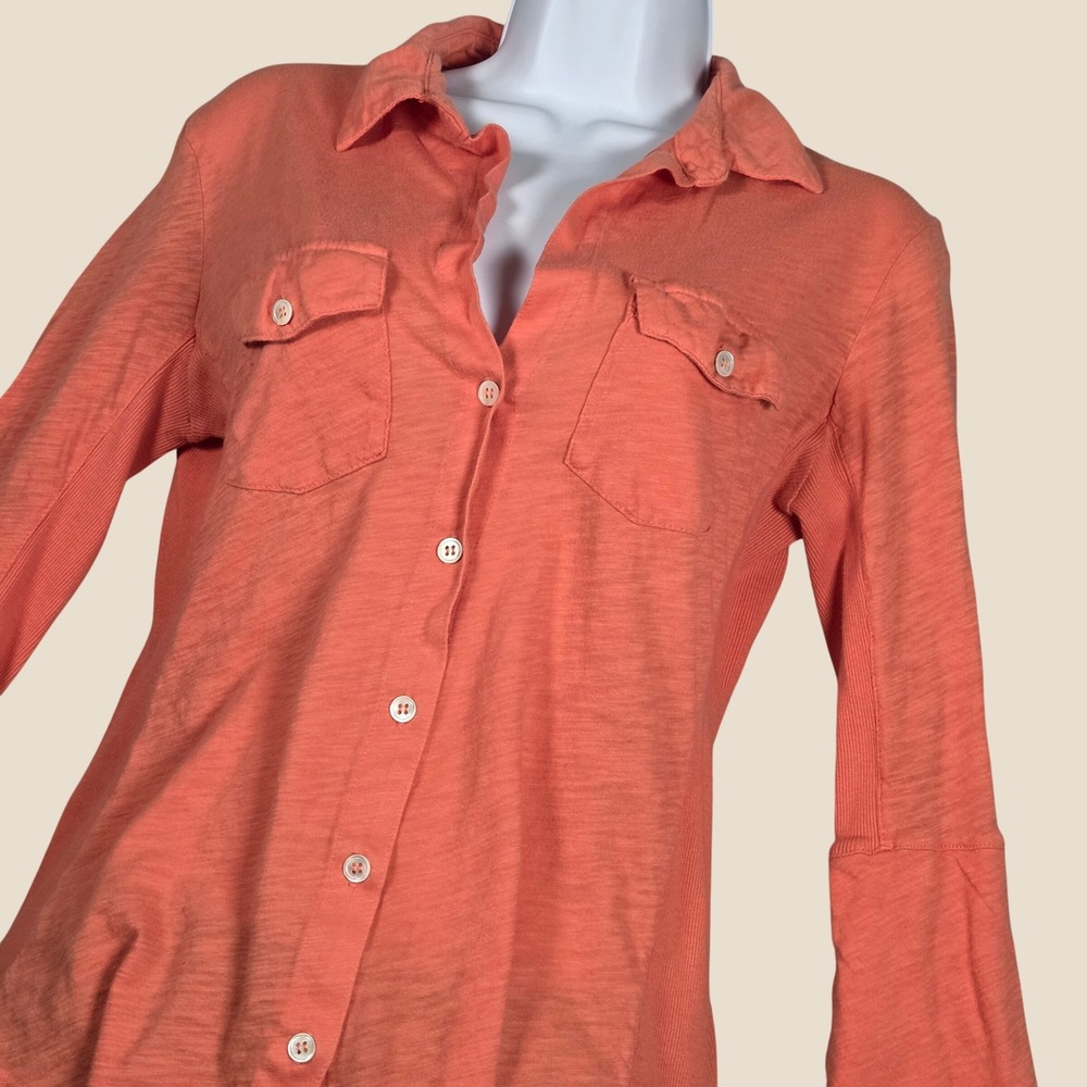 James Perse Women Large (3) Sheer Slub Side Panel Shirt Coral Orange Cotton